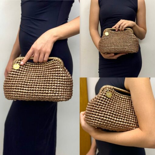 Gilded Glamour Woven Metallic Leather Clutch for Enchanting Evenings - Image 3