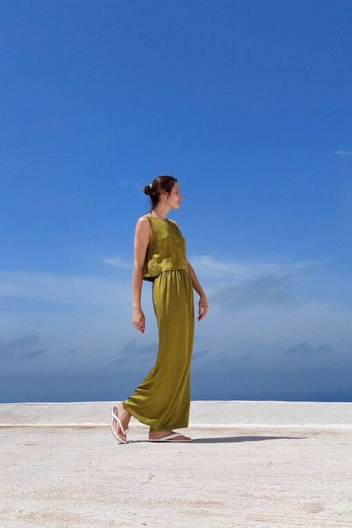 KYMA TOP Olive Satin Viscose Crop Top for Summer Comfort and Elegance - Image 4