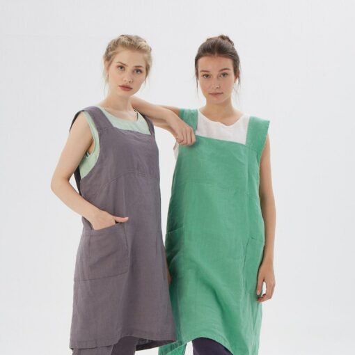 Personalized Japanese Linen Cross-Back Apron with Pockets A Stylish and Practical Gift for Home Chefs - Image 4