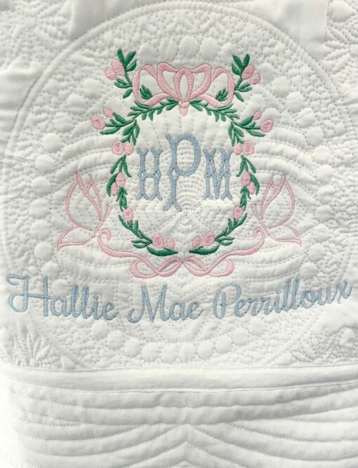 Personalized Heirloom Quilt Embroidered Baby Quilt with Vintage Crest and Monogram - Image 6