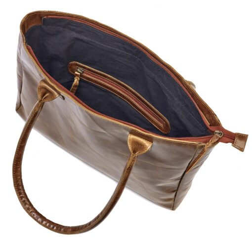 Reworked Personalized Haath Large Brown Leather Handbag Handmade Shoulder Bag for Laptop, Work, or School - Image 6