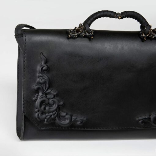 Enchanting Baroque Black Leather Bag A Gothic Masterpiece from the Bohemian Collection - Image 6