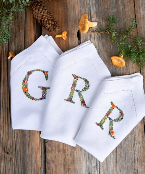 Embroidered Linen Napkins Personalized with Boletus and Chanterelles Motifs - Image 2