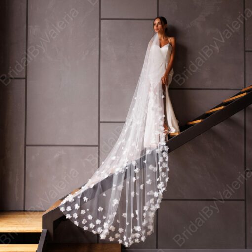 Enchanting 3D Floral Veil Adorn Your Bridal Vision with Ethereal Beauty - Image 6