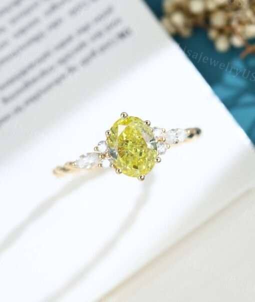 Exquisite Oval Cut Lab Yellow Diamond Engagement Ring A Unique Symbol of Love - Image 4