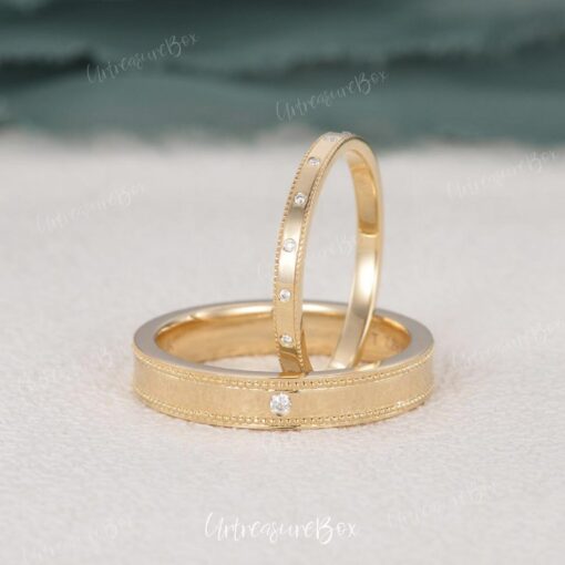 Exquisite Milgrain Couple Rings Unique Moissanite Wedding Bands for Eternal Love - Image 3