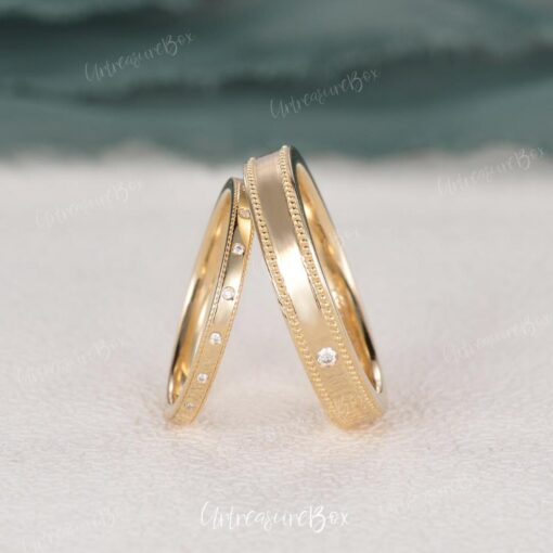 Exquisite Milgrain Couple Rings Unique Moissanite Wedding Bands for Eternal Love - Image 2