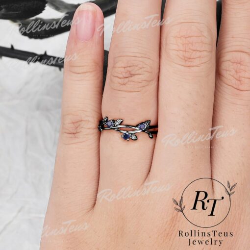 Nature's Embrace Blue Sapphire and Black Gold Twig Ring, a Symbol of Love and Growth - Image 6