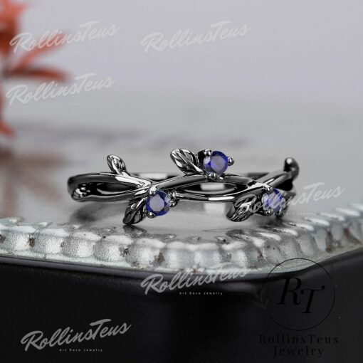 Nature's Embrace Blue Sapphire and Black Gold Twig Ring, a Symbol of Love and Growth - Image 3