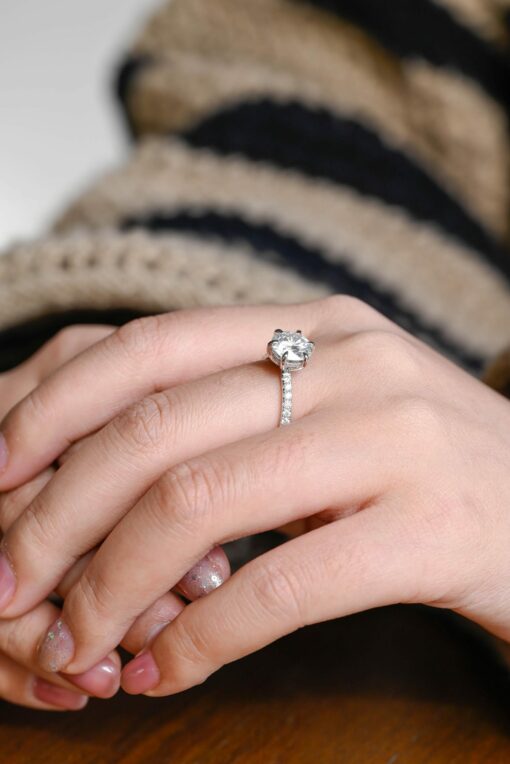 IGI Certified Round Cut Lab Grown Diamond Engagement Ring with Solid Gold D/VS1 Diamond Eternity Band - Image 3