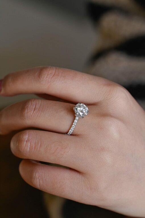 IGI Certified Round Cut Lab Grown Diamond Engagement Ring with Solid Gold D/VS1 Diamond Eternity Band - Image 4