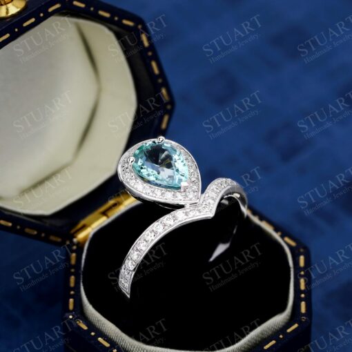 1.35CT Pear Cut Aquamarine Engagement Ring A Shimmering Symbol of Love - Image 3