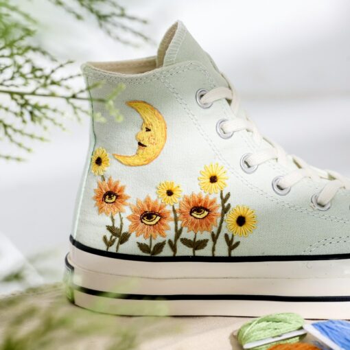 Captivating Custom Converse Embroidered Evil Eye Sunflowers for a Trendy Statement - Image 3