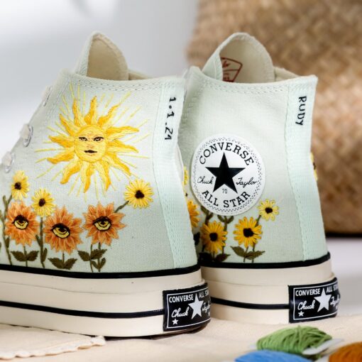 Captivating Custom Converse Embroidered Evil Eye Sunflowers for a Trendy Statement - Image 2