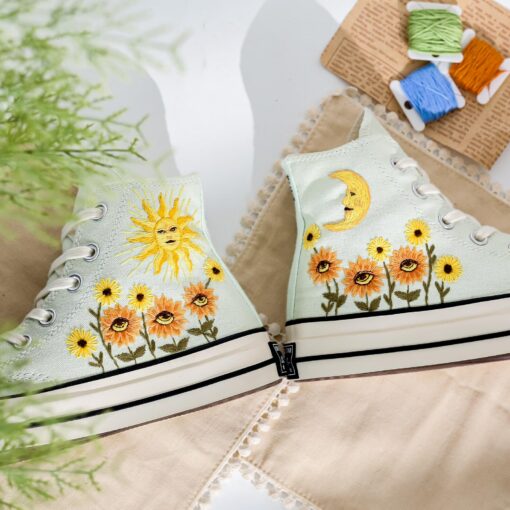 Captivating Custom Converse Embroidered Evil Eye Sunflowers for a Trendy Statement - Image 5