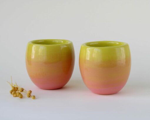Exquisitely Crafted Pink Chartreuse Ombr? Ceramic Espresso Cup A Symphony of Hues - Image 2