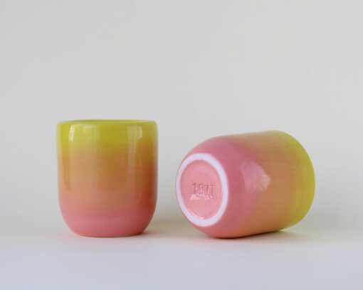Exquisitely Crafted Pink Chartreuse Ombr? Ceramic Espresso Cup A Symphony of Hues - Image 5