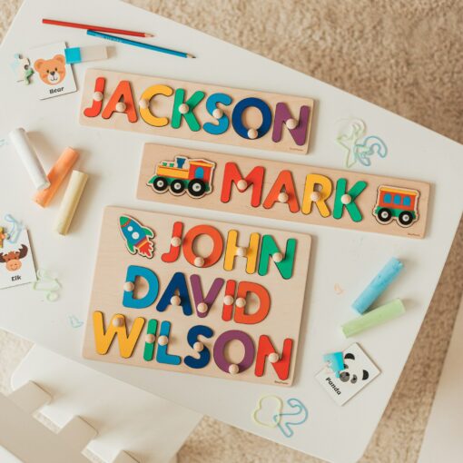 Personalized Wooden Name Puzzle for 1st Birthday Montessori Learning Toy for Baby Girls and Boys - Image 5