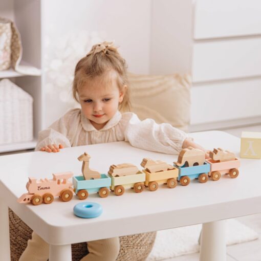 Personalized Wooden Freight Train with Farm Animals for Toddlers Sensory Play, Birthday, Christmas, and Pretend Play - Image 3
