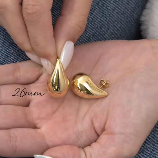 Kendall Drop Dome Earrings Solid Gold K14 Chunky Stud Earrings, A Timeless Gift for Her - Image 6