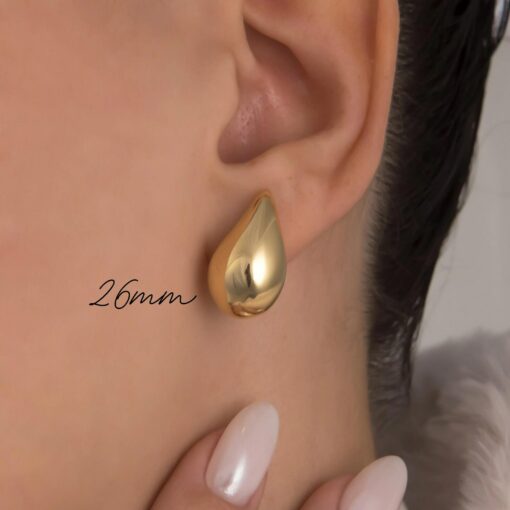 Kendall Drop Dome Earrings Solid Gold K14 Chunky Stud Earrings, A Timeless Gift for Her - Image 5