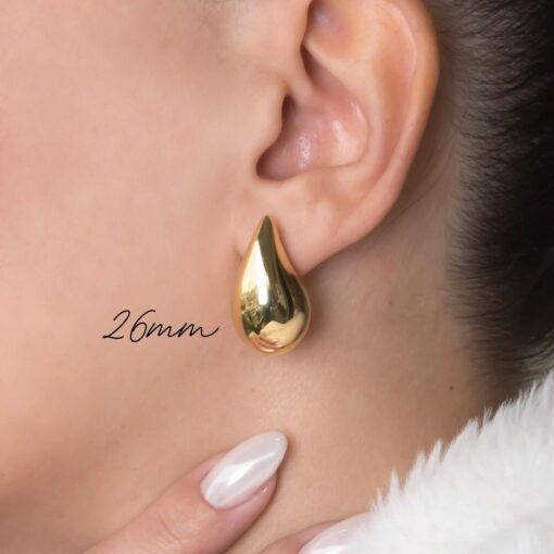 Kendall Drop Dome Earrings Solid Gold K14 Chunky Stud Earrings, A Timeless Gift for Her - Image 4