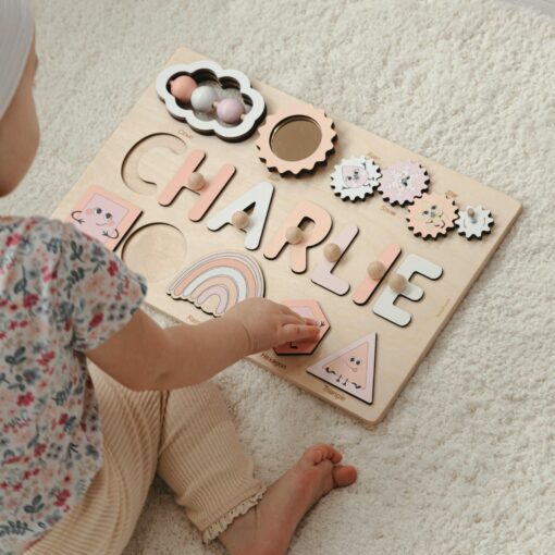 Personalized Montessori Busy Board Educational Shape Puzzle for Toddlers, Engraved with Name - Image 2
