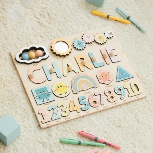 Personalized Montessori Busy Board Educational Shape Puzzle for Toddlers, Engraved with Name - Image 3