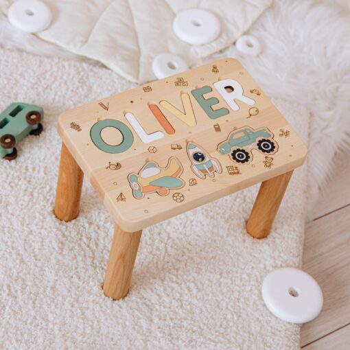 Personalized Name Puzzle Stool Eco-Friendly Baptism, Birthday, and Christmas Gift for Toddlers - Image 5