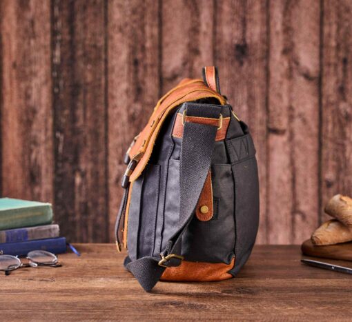 Monogrammed Waxed Canvas Messenger Bag The Perfect Gift for the Modern Man - Image 3