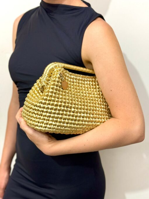 Gilded Glamour Woven Metallic Leather Clutch for Enchanting Evenings - Image 2