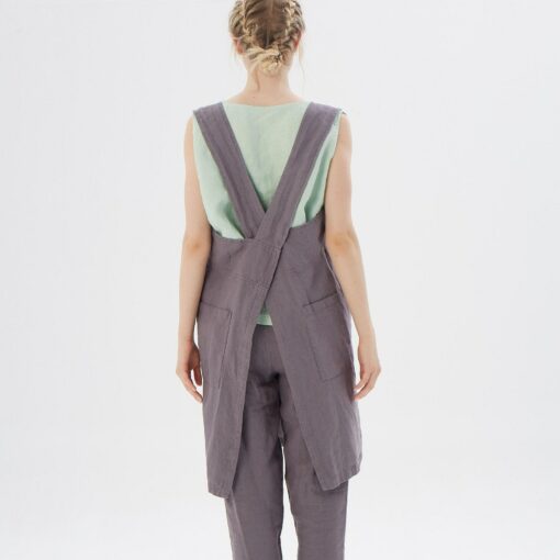 Personalized Japanese Linen Cross-Back Apron with Pockets A Stylish and Practical Gift for Home Chefs - Image 3