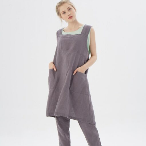 Personalized Japanese Linen Cross-Back Apron with Pockets A Stylish and Practical Gift for Home Chefs - Image 5
