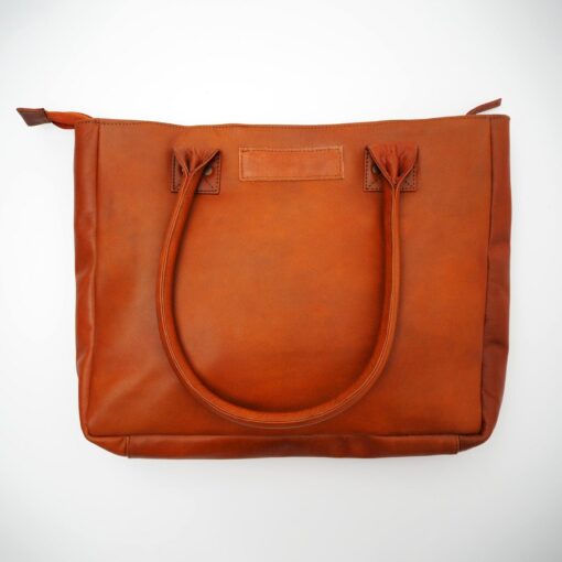 Reworked Personalized Haath Large Brown Leather Handbag Handmade Shoulder Bag for Laptop, Work, or School - Image 2
