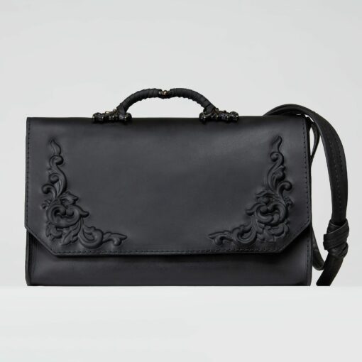 Enchanting Baroque Black Leather Bag A Gothic Masterpiece from the Bohemian Collection - Image 3
