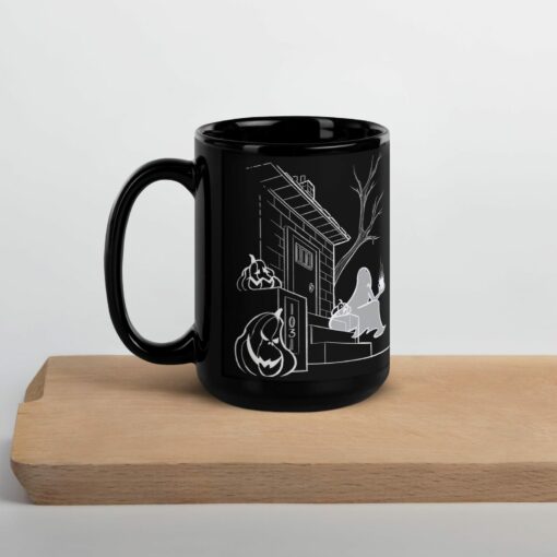 Hauntingly Delightful Coffee Ghost Black Glossy Mug for a Spooktacular Halloween - Image 2
