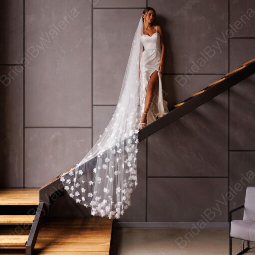 Enchanting 3D Floral Veil Adorn Your Bridal Vision with Ethereal Beauty - Image 5