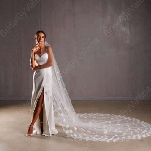 Enchanting 3D Floral Veil Adorn Your Bridal Vision with Ethereal Beauty - Image 2