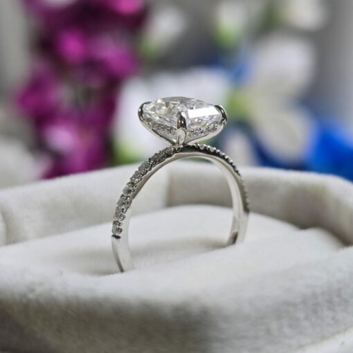 Radiant Elegance 14k White Gold Moissanite Engagement Ring with Hidden Halo and Diamond Eternity Band - Image 2