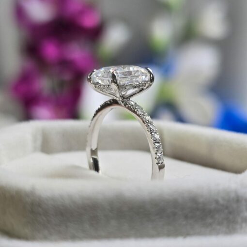 Radiant Elegance 14k White Gold Moissanite Engagement Ring with Hidden Halo and Diamond Eternity Band - Image 4