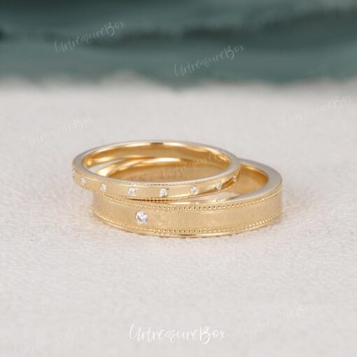 Exquisite Milgrain Couple Rings Unique Moissanite Wedding Bands for Eternal Love - Image 5