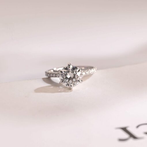 IGI Certified Round Cut Lab Grown Diamond Engagement Ring with Solid Gold D/VS1 Diamond Eternity Band - Image 2