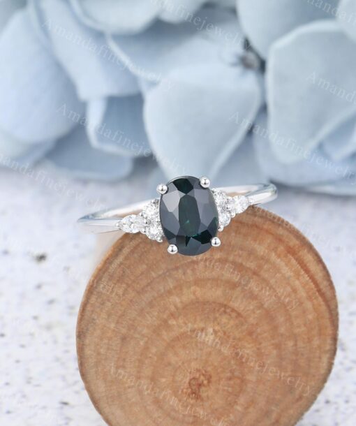 Vintage Oval Teal Sapphire Engagement Ring A Timeless Treasure for Your Special Day - Image 4