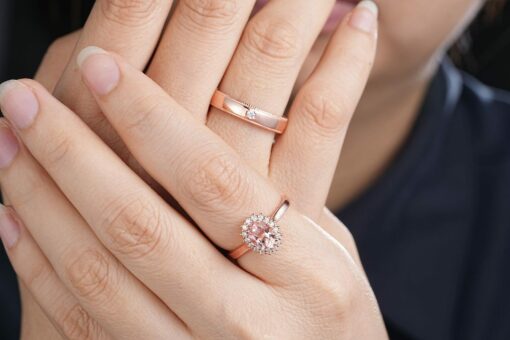 His and Hers Pink Morganite Halo Engagement Ring Set A Symbol of Eternal Love - Image 5