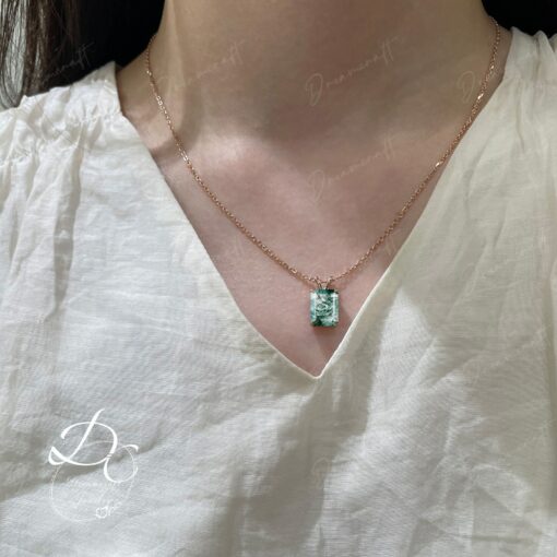 Exquisite Emerald Cut Green Moss Agate Necklace A Timeless Treasure in 14k Yellow Gold - Image 5