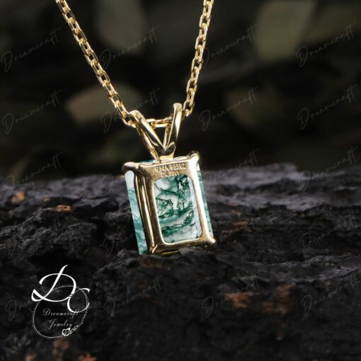 Exquisite Emerald Cut Green Moss Agate Necklace A Timeless Treasure in 14k Yellow Gold - Image 4