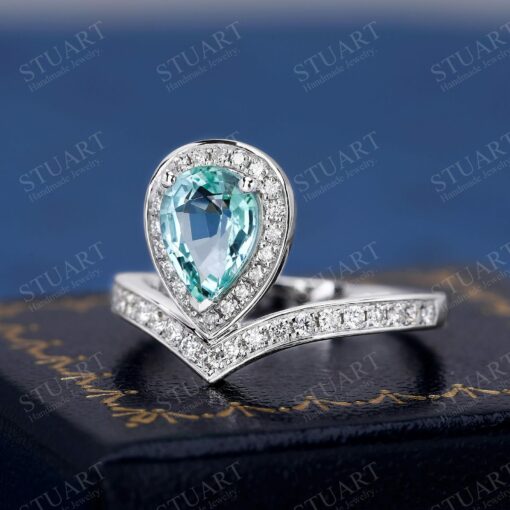 1.35CT Pear Cut Aquamarine Engagement Ring A Shimmering Symbol of Love - Image 2
