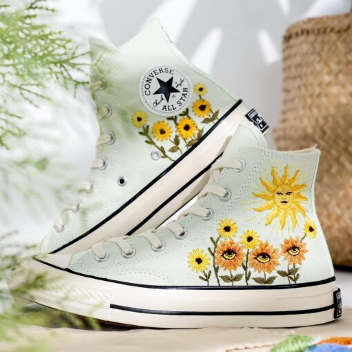 Captivating Custom Converse Embroidered Evil Eye Sunflowers for a Trendy Statement - Image 4