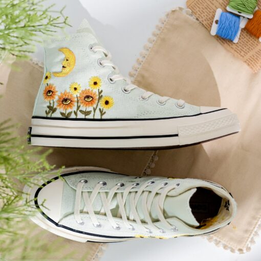Captivating Custom Converse Embroidered Evil Eye Sunflowers for a Trendy Statement - Image 6