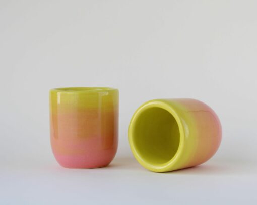 Exquisitely Crafted Pink Chartreuse Ombr? Ceramic Espresso Cup A Symphony of Hues - Image 4